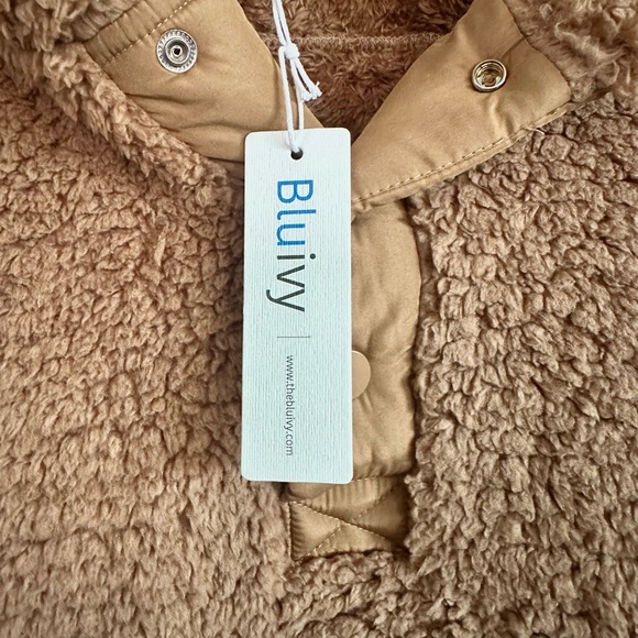 Bluivy Tan Teddy Sherpa Half Button Hooded Jacket - Picture 8 of 10